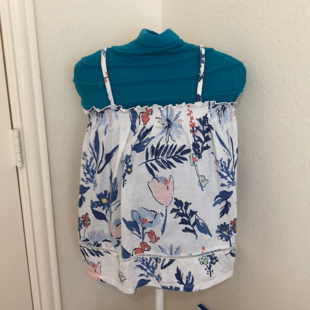 Old Navy Blue Floral Girls Large Tank